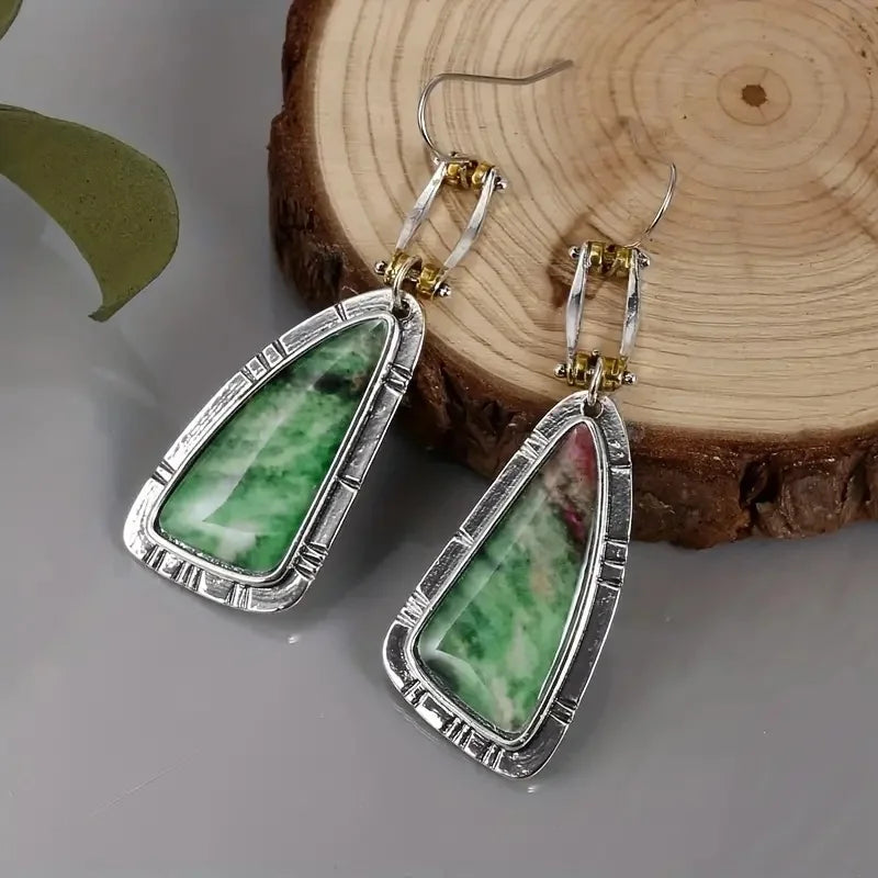 Turquoise Dangle Drop Earrings  Unique Irregular Shape Silver Plated