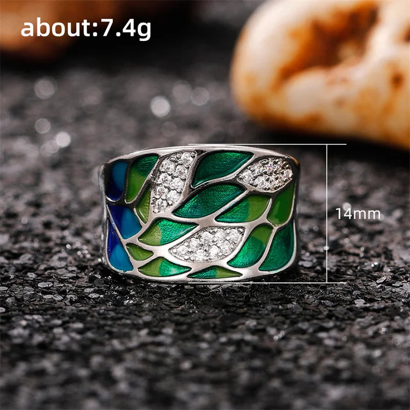 Green Blue Waterflow Enamel Ring
