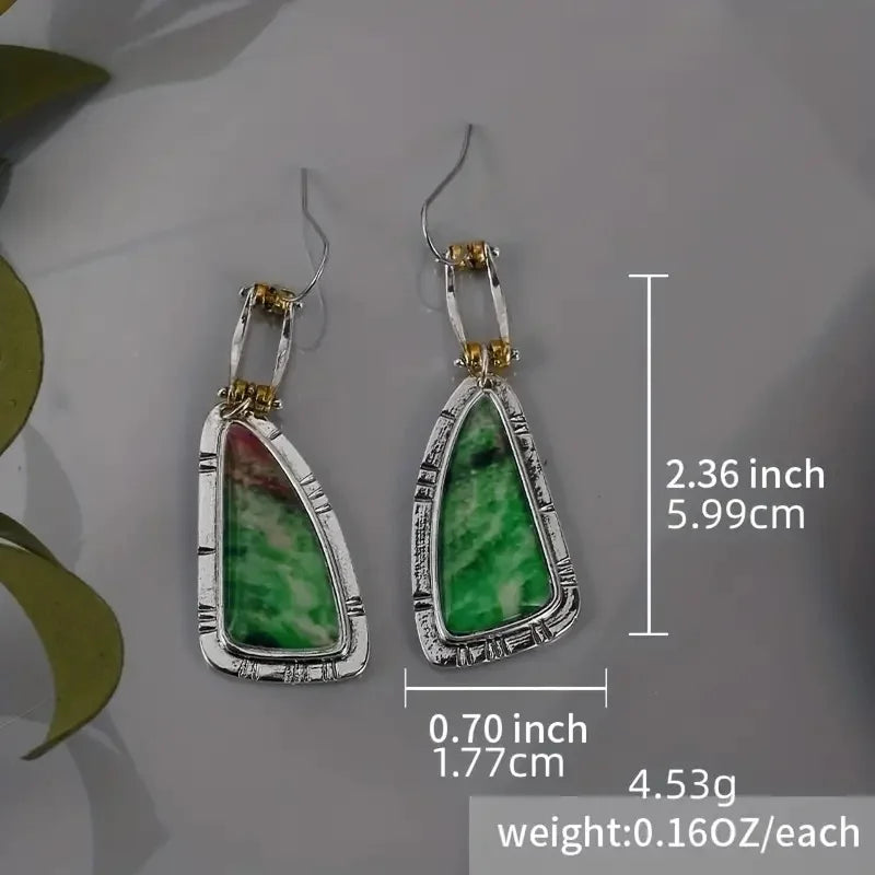 Turquoise Dangle Drop Earrings  Unique Irregular Shape Silver Plated