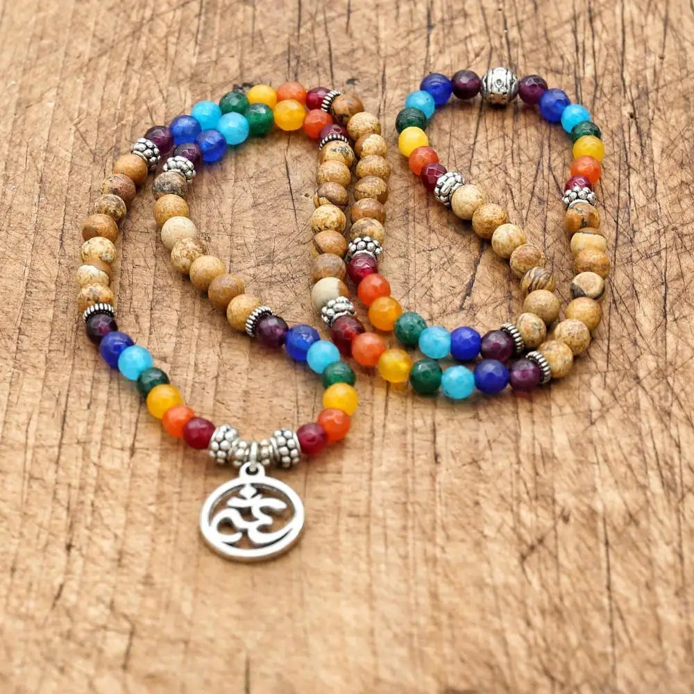 6mm 108 Bead Tiger Eye 7 Chakra Mala Bracelets