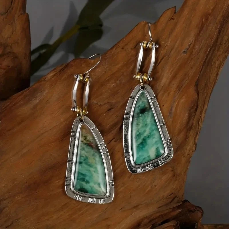 Turquoise Dangle Drop Earrings  Unique Irregular Shape Silver Plated