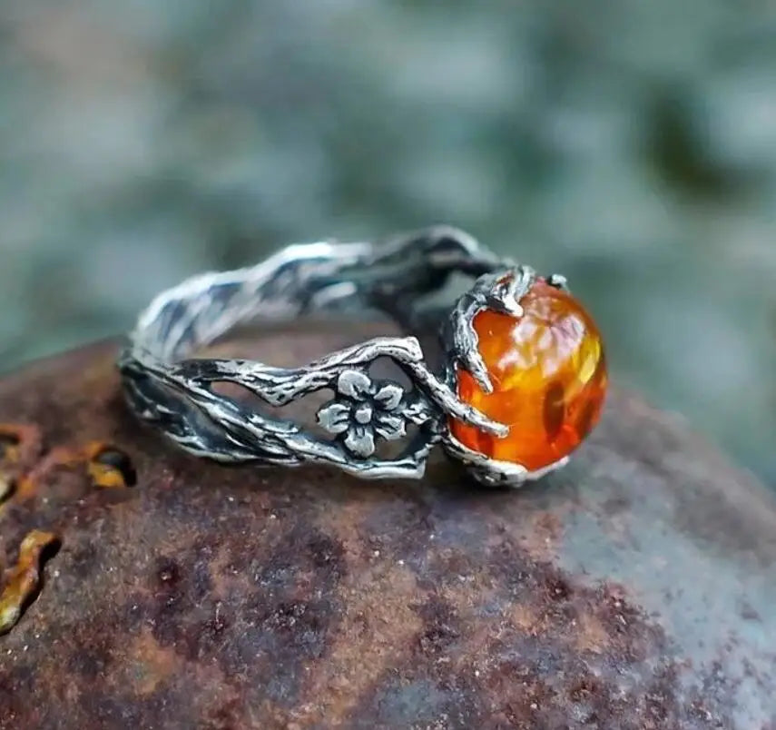 Amber Flower Ring