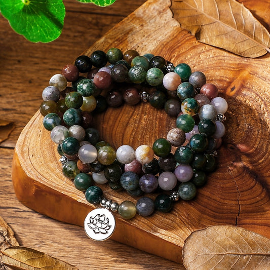 Indian Agate 108 Mala Prayer Bracelet For Meditation