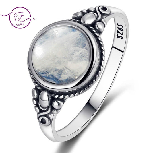 925 Sterling Silver Ring Round 8MM Natural Moonstone