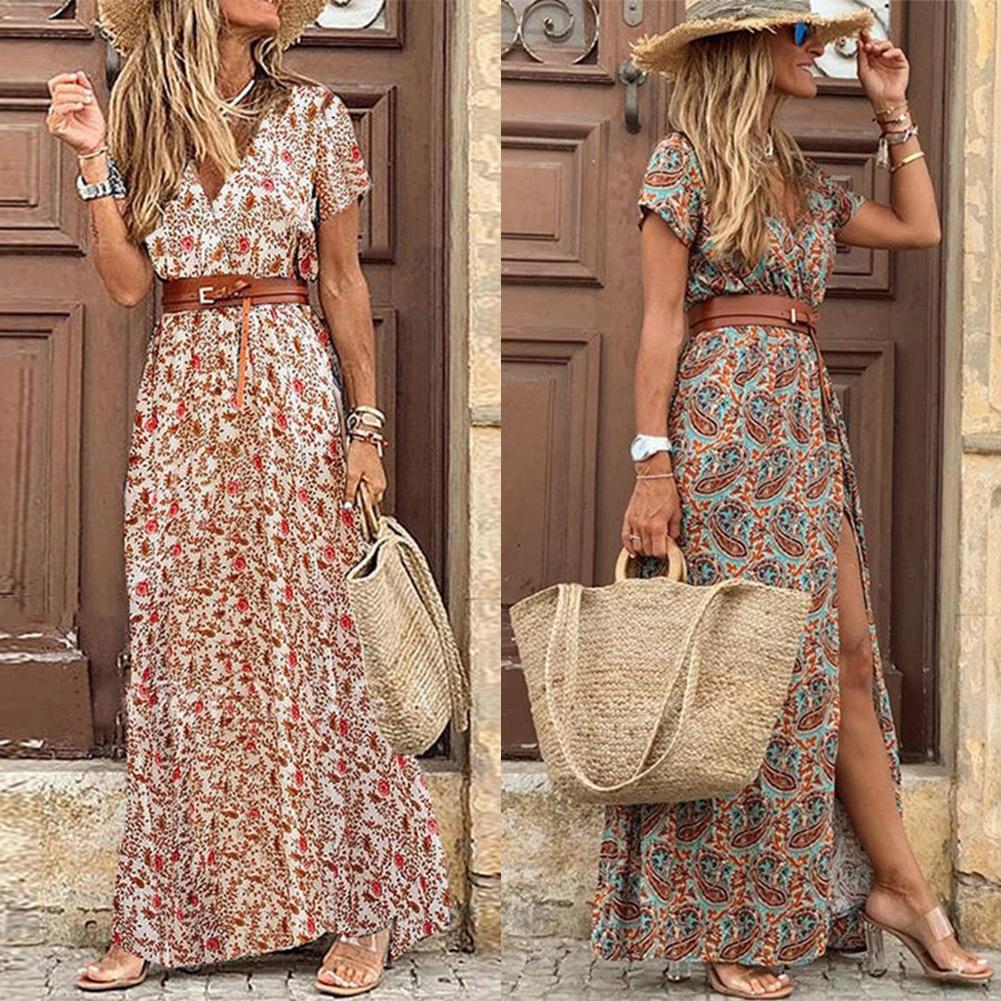 Paisley Print Maxi Dress with Belt