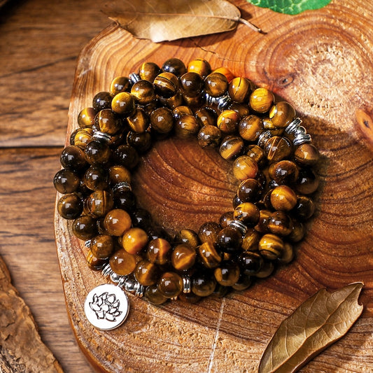 Natural Tiger Eye 108 Mala Prayer Bracelet For Meditation